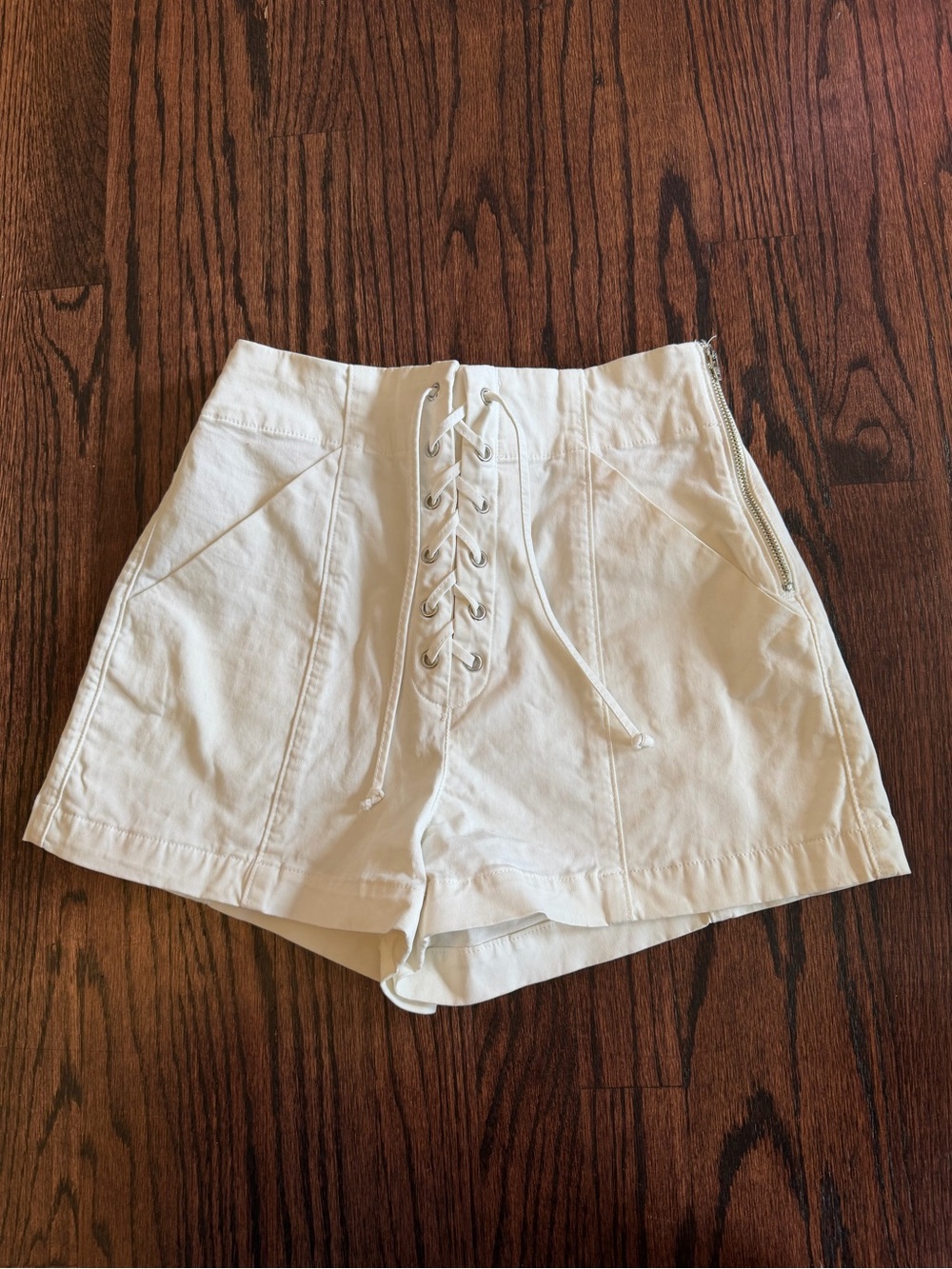 A.L.C. White High-Waist Lace-Up Cotton Shorts